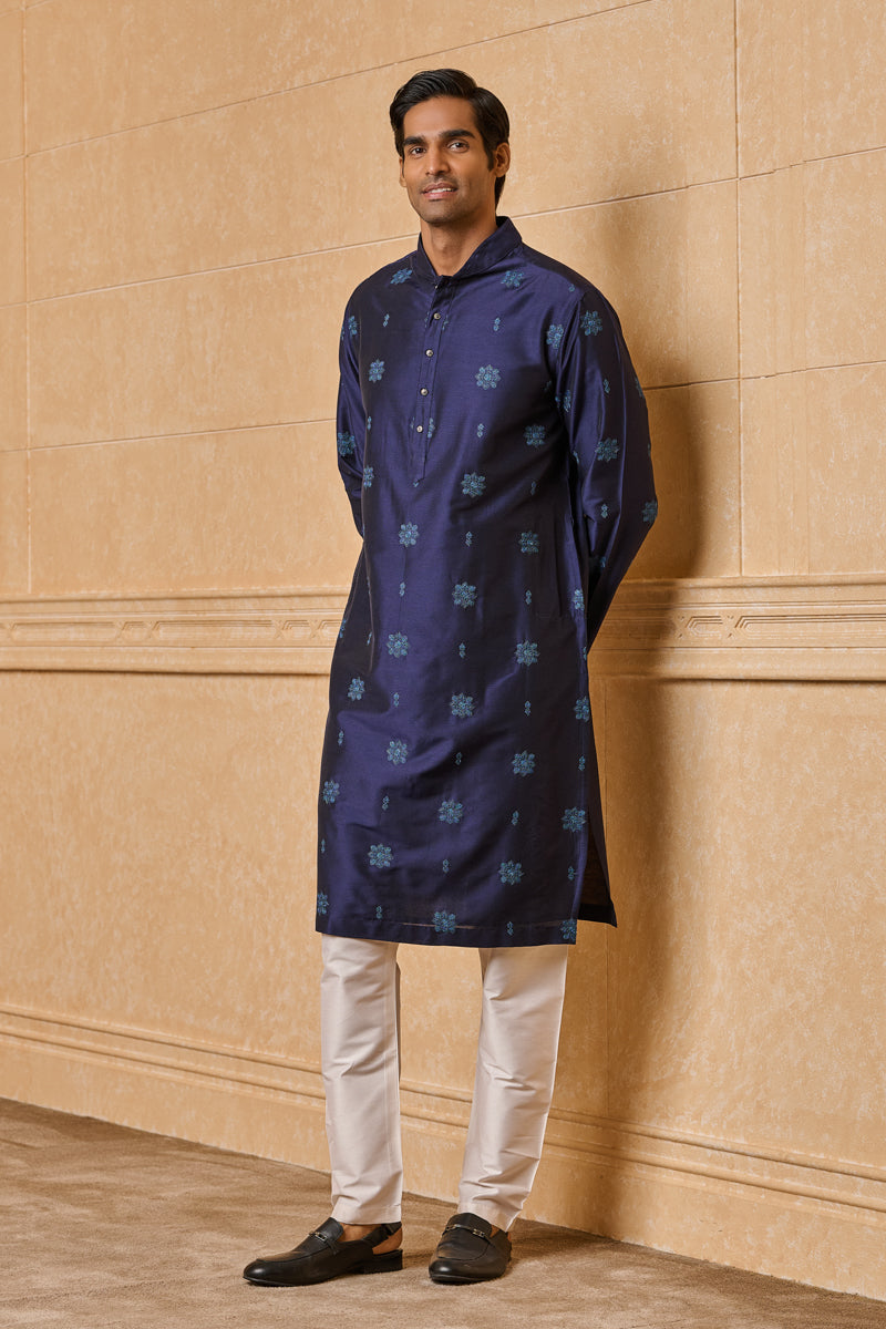 Navy Butti Embroidered Kurta Set