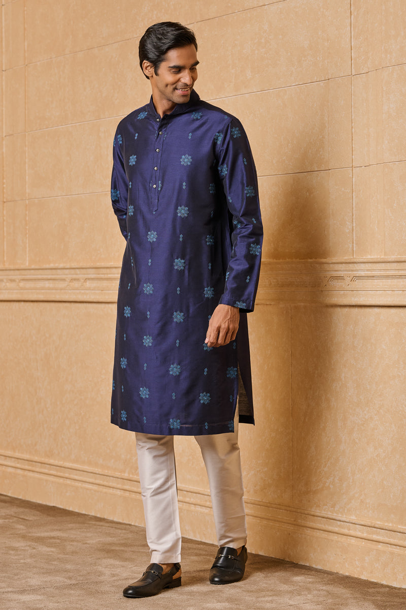 Navy Butti Embroidered Kurta Set