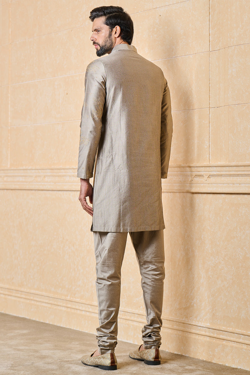 Medium Grey Kurta Set With Embroidery Highlights