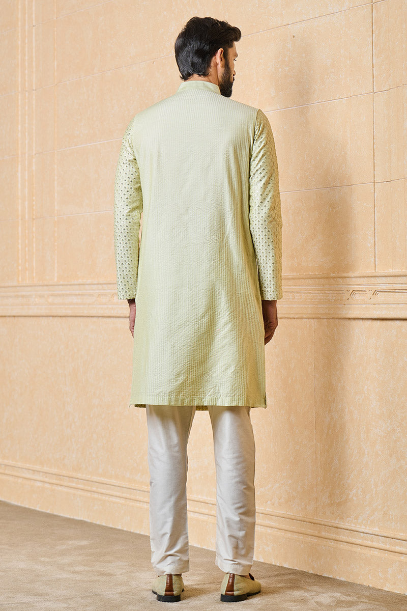 Light Green Kurta Set With Embroidery Highlights