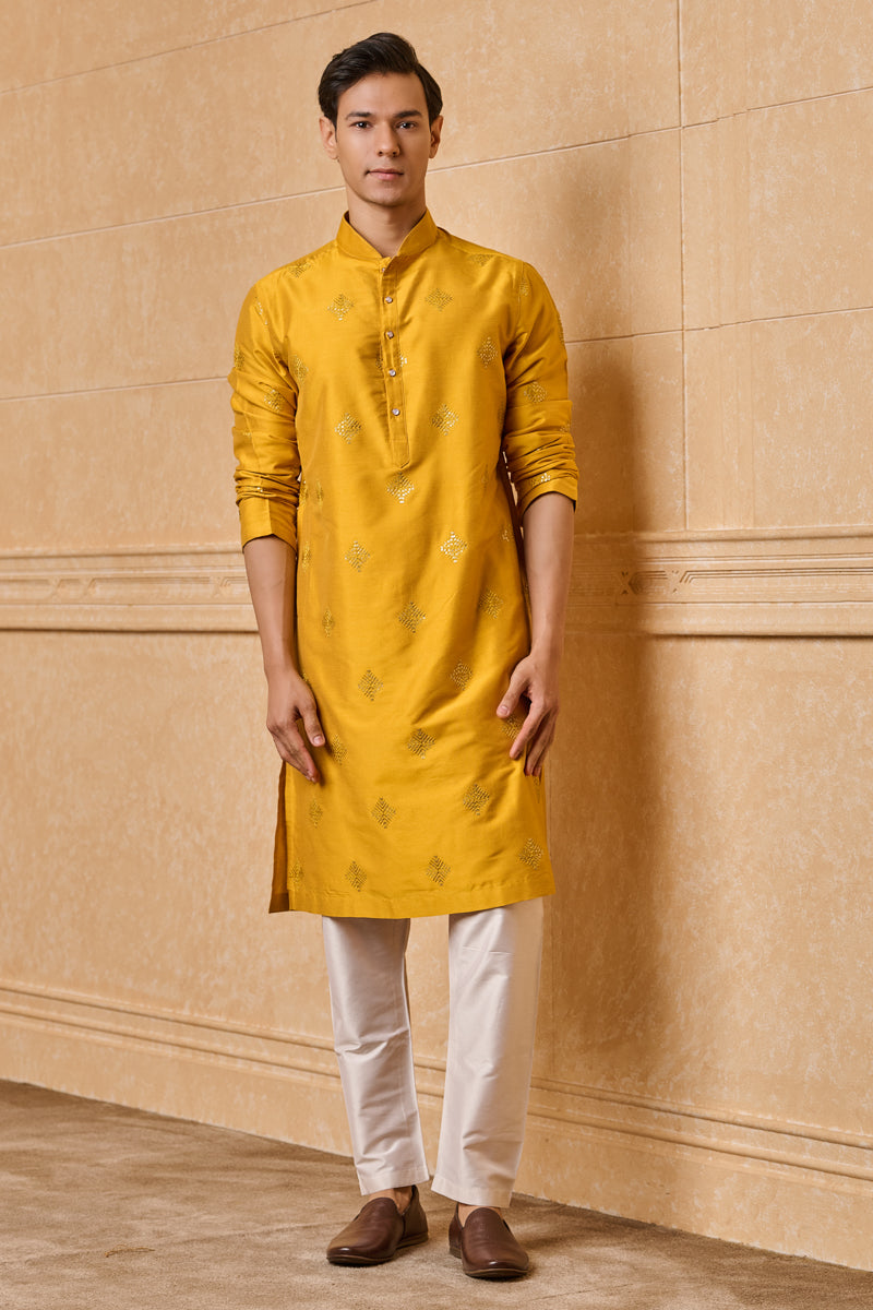 Yellow All Over Embroidered Kurta Set