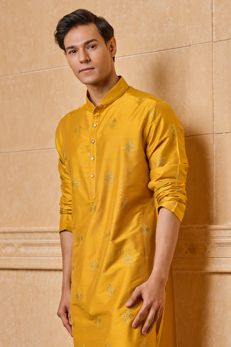 Yellow All Over Embroidered Kurta Set