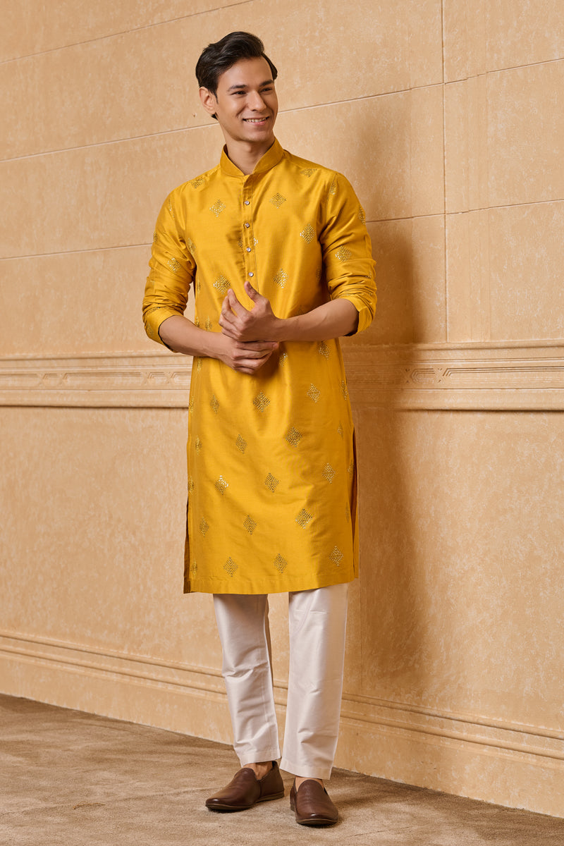 Yellow All Over Embroidered Kurta Set