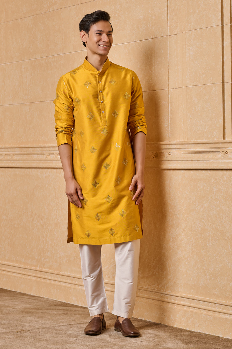 Yellow All Over Embroidered Kurta Set