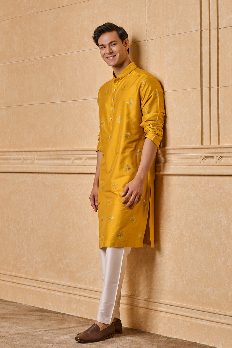 Yellow All Over Embroidered Kurta Set