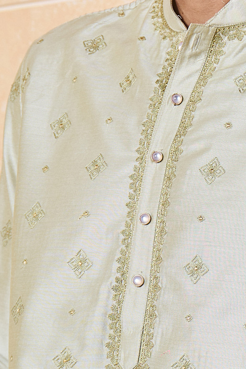 Light Green All Over Embroidered Kurta Set