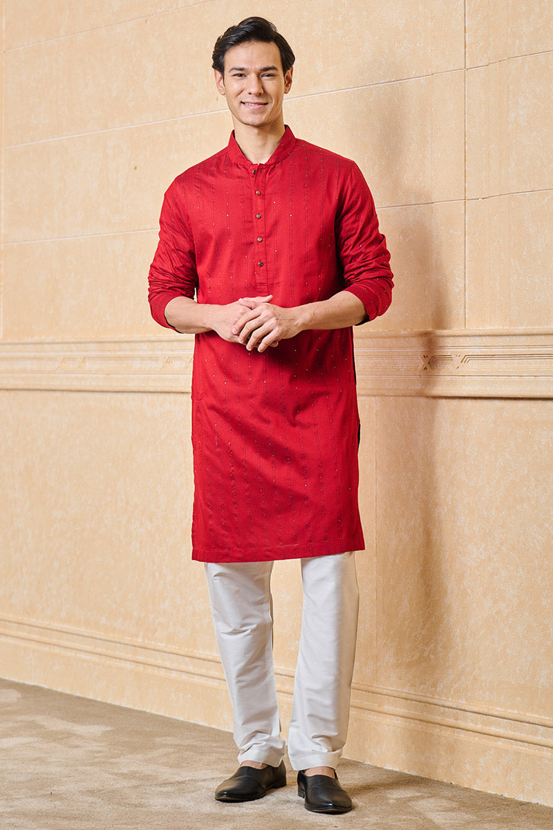 Maroon Jacquard Kurta Set