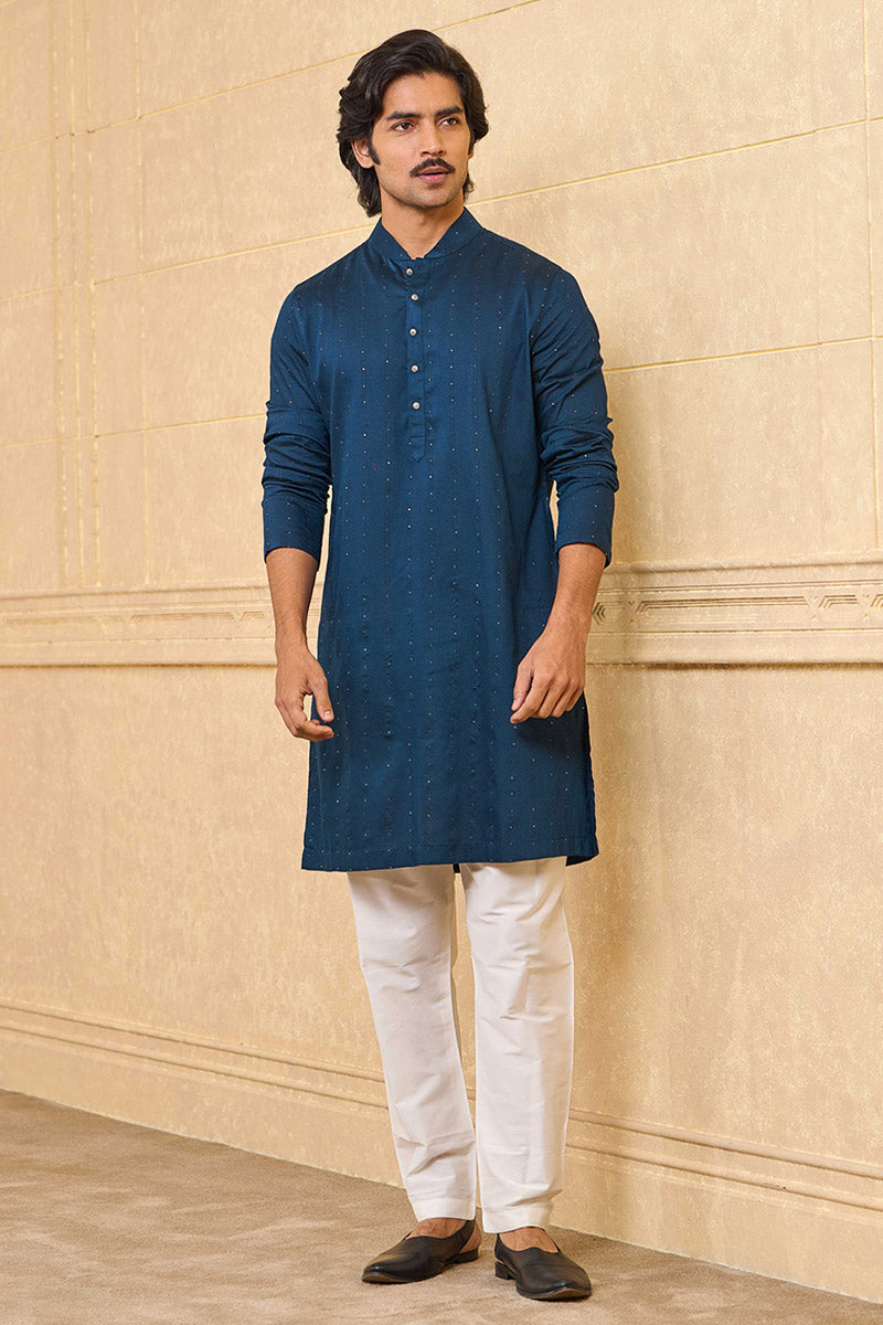 Teal Jacquard Kurta Set