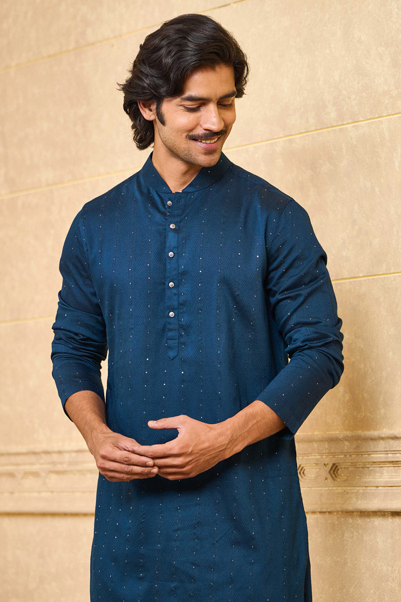 Teal Jacquard Kurta Set