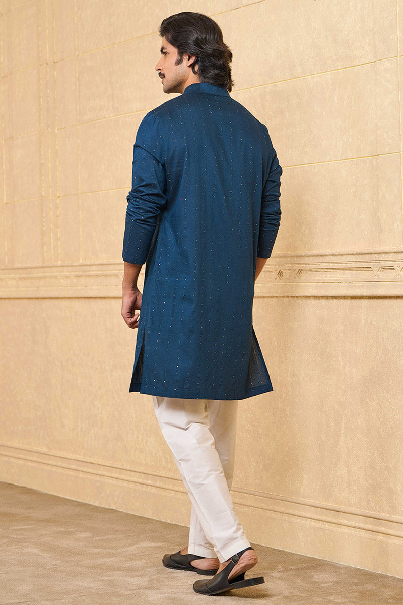 Teal Jacquard Kurta Set