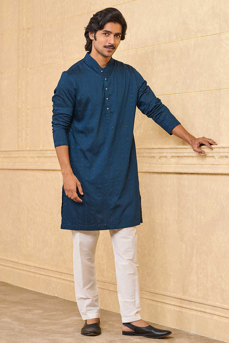 Teal Jacquard Kurta Set