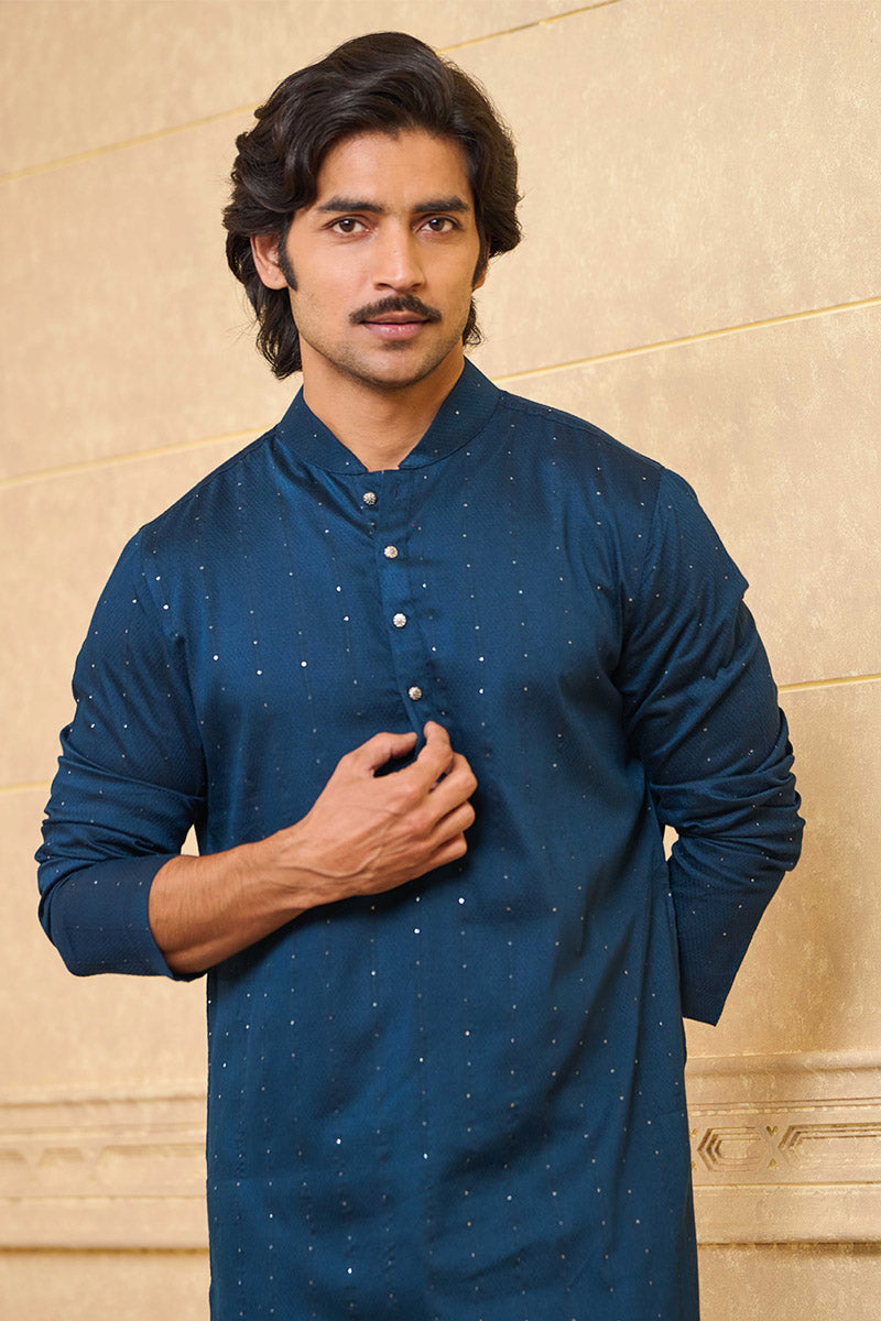 Teal Jacquard Kurta Set