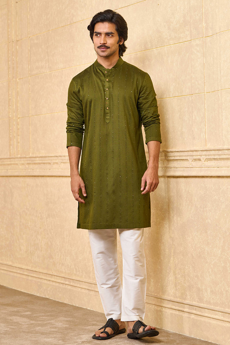 Olive Jacquard Kurta Set