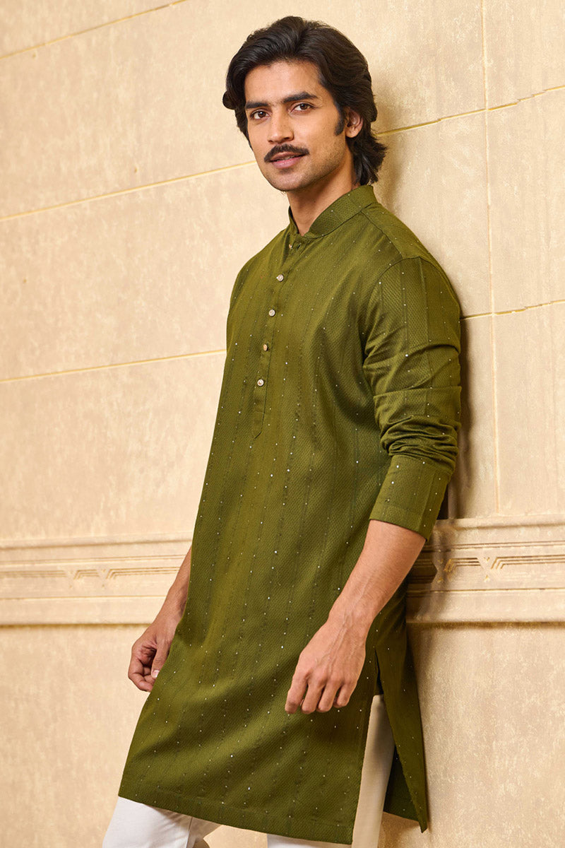 Olive Jacquard Kurta Set