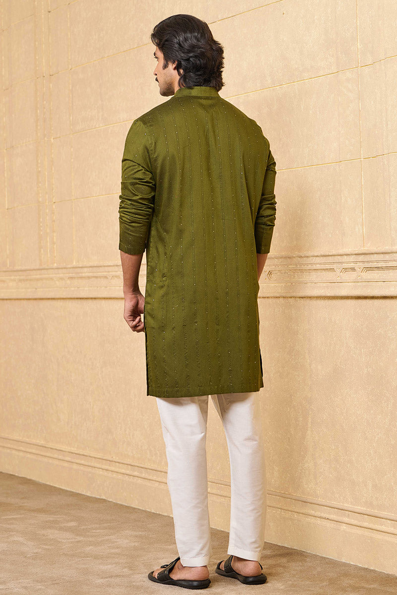 Olive Jacquard Kurta Set