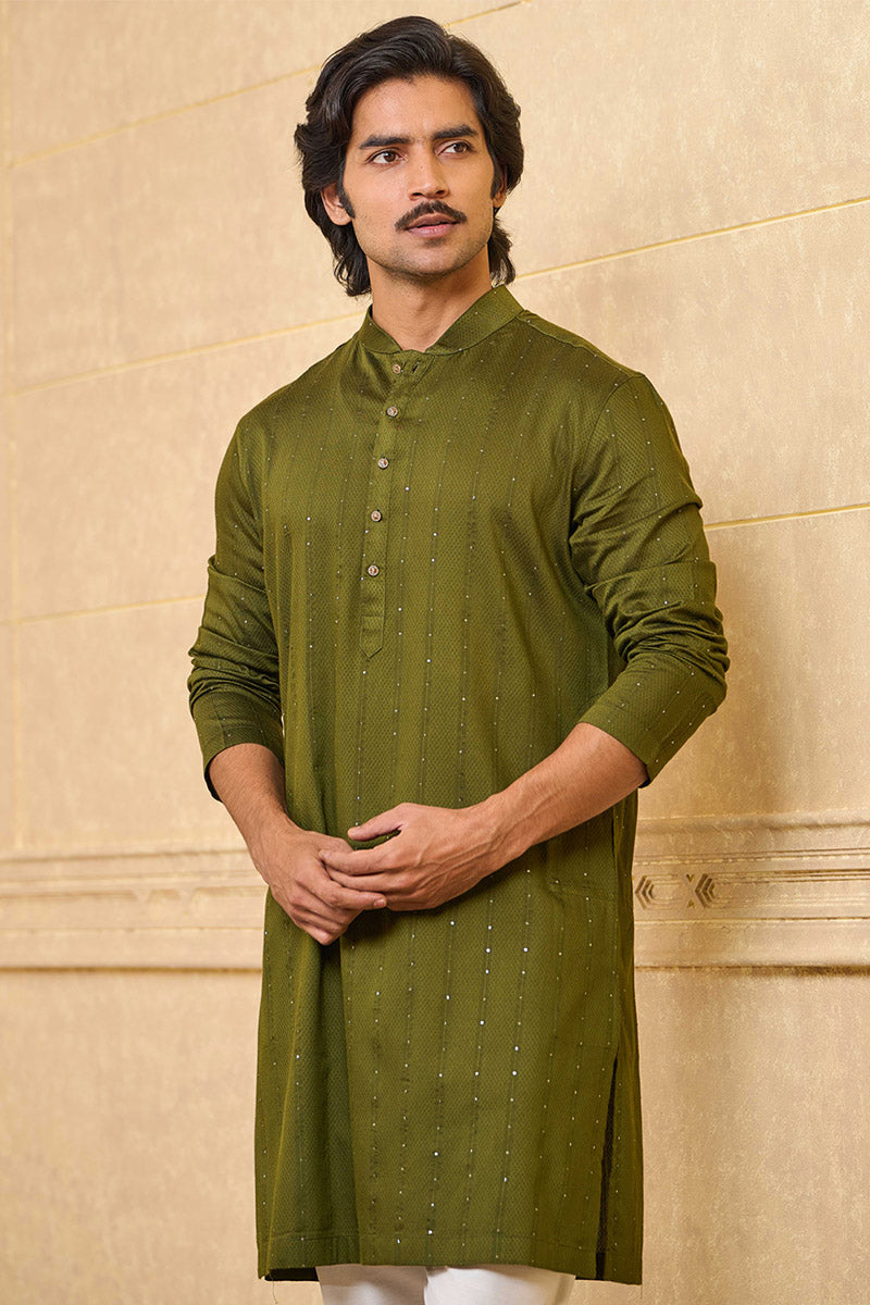 Olive Jacquard Kurta Set