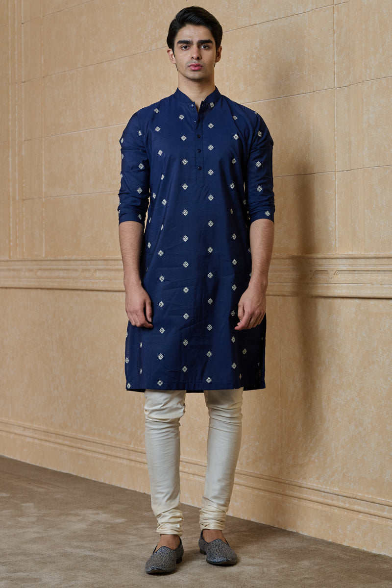 Navy Jacquard Kurta Set