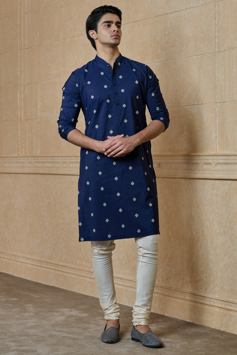 Navy Jacquard Kurta Set