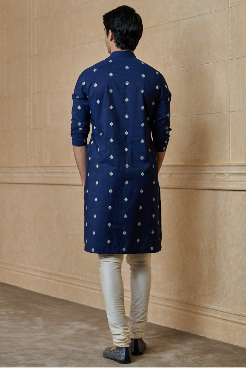 Navy Jacquard Kurta Set