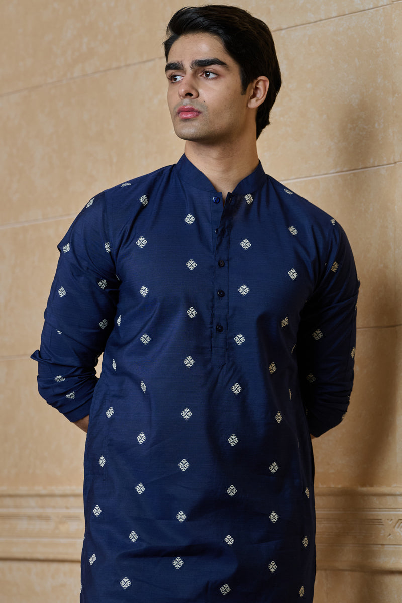 Navy Jacquard Kurta Set