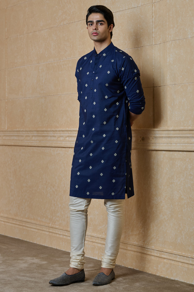 Navy Jacquard Kurta Set