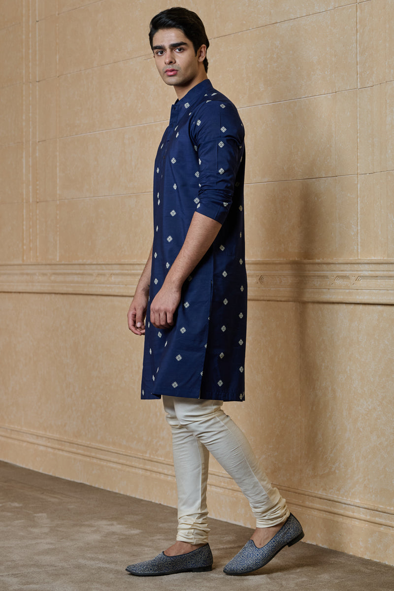 Navy Jacquard Kurta Set