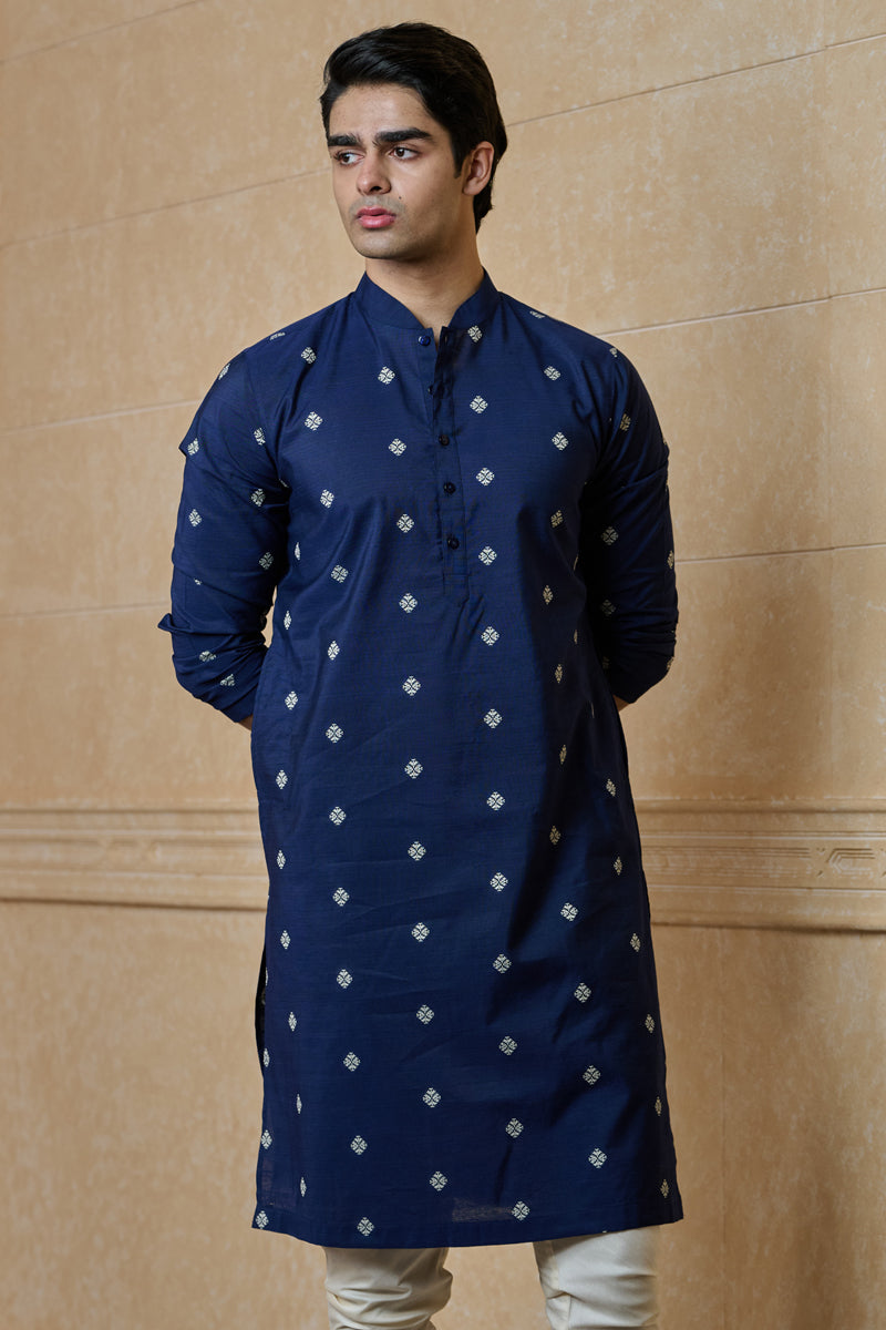 Navy Jacquard Kurta Set