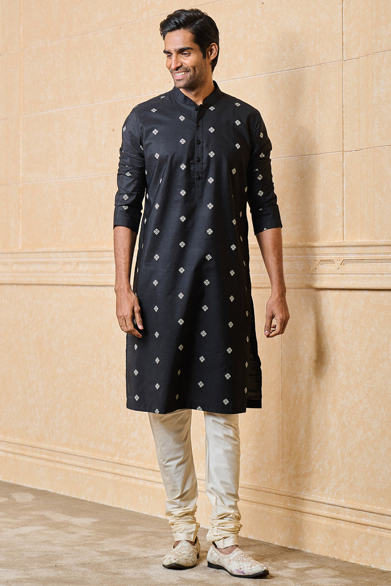 Black Jacquard Kurta Set