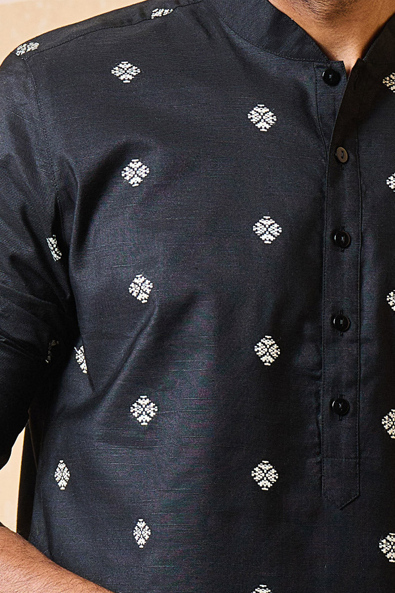 Black Jacquard Kurta Set