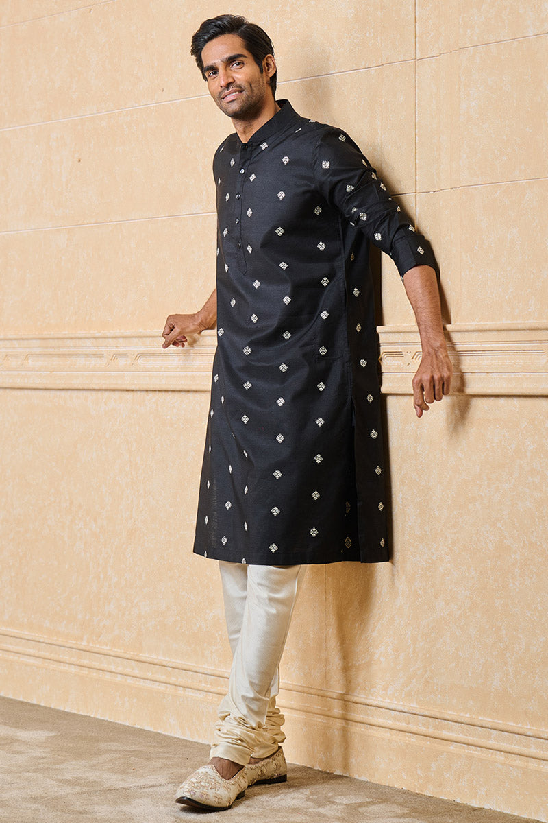 Black Jacquard Kurta Set