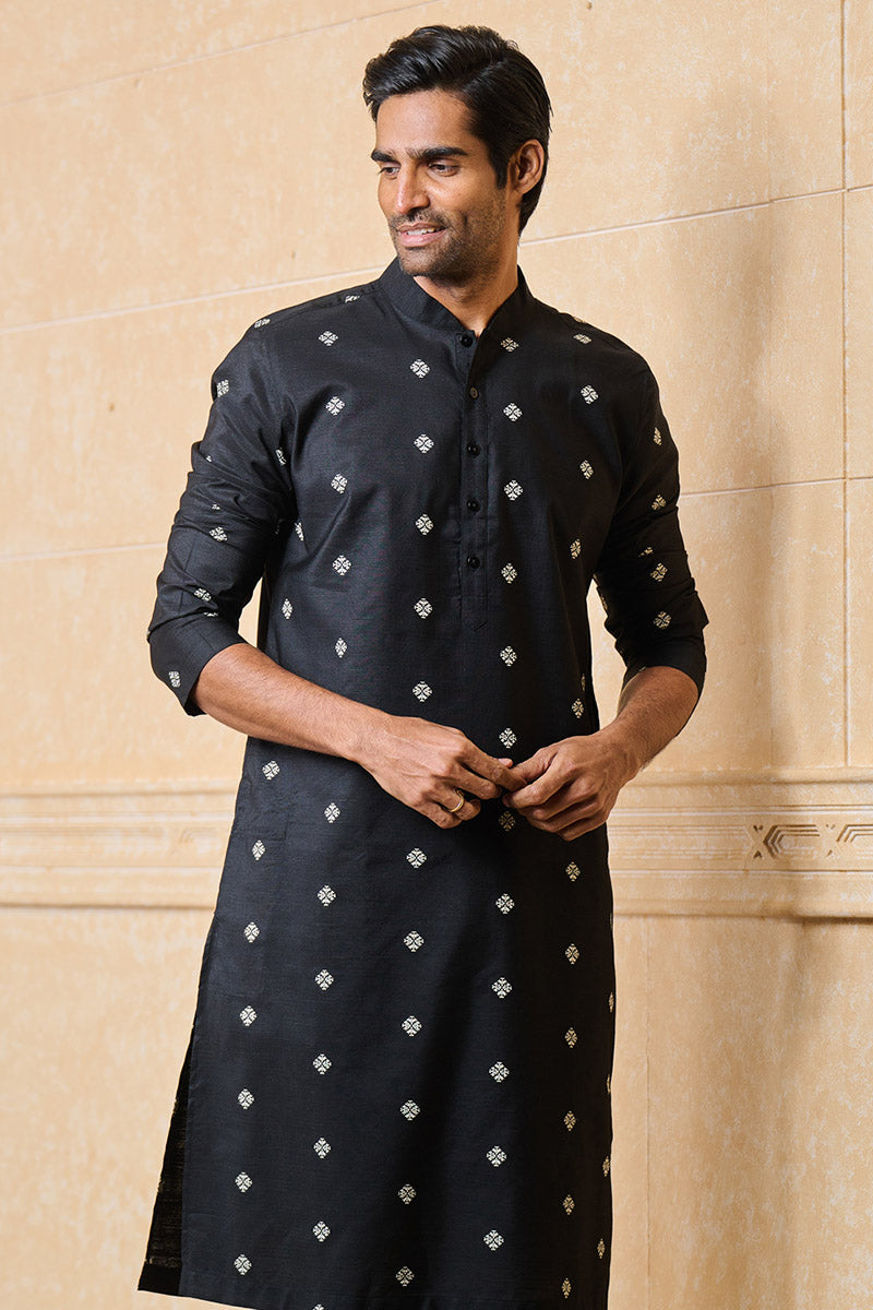 Black Jacquard Kurta Set