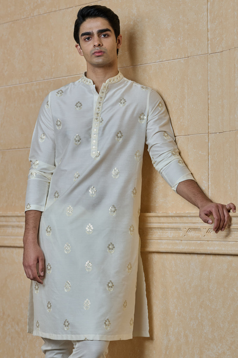 Ivory Kurta Set With All Over Butta Embroidery