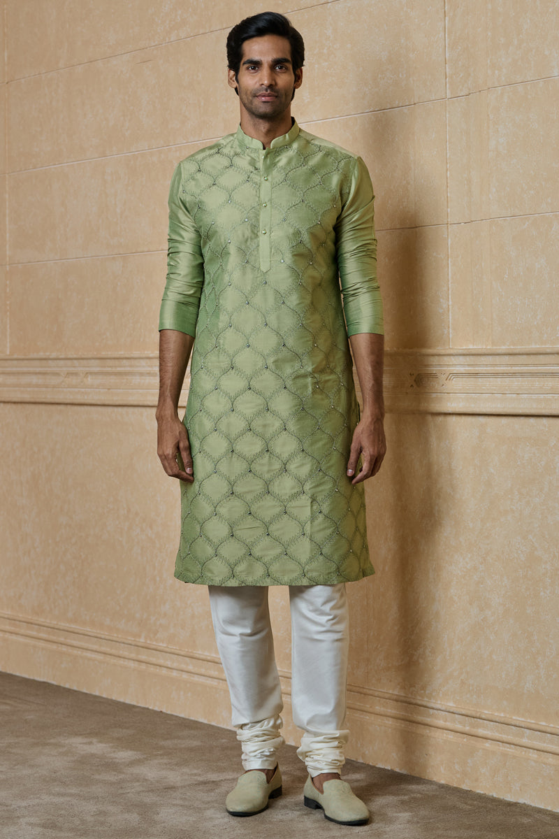 Green All Over Embroidered Kurta Set