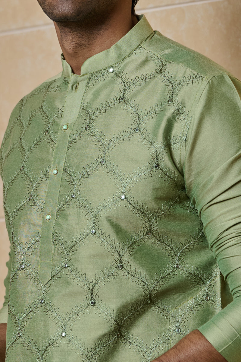 Green All Over Embroidered Kurta Set