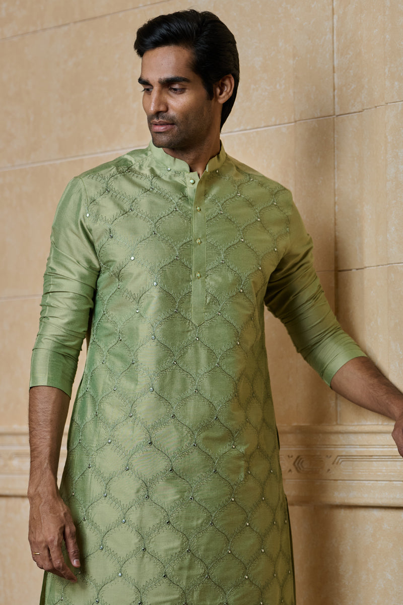 Green All Over Embroidered Kurta Set