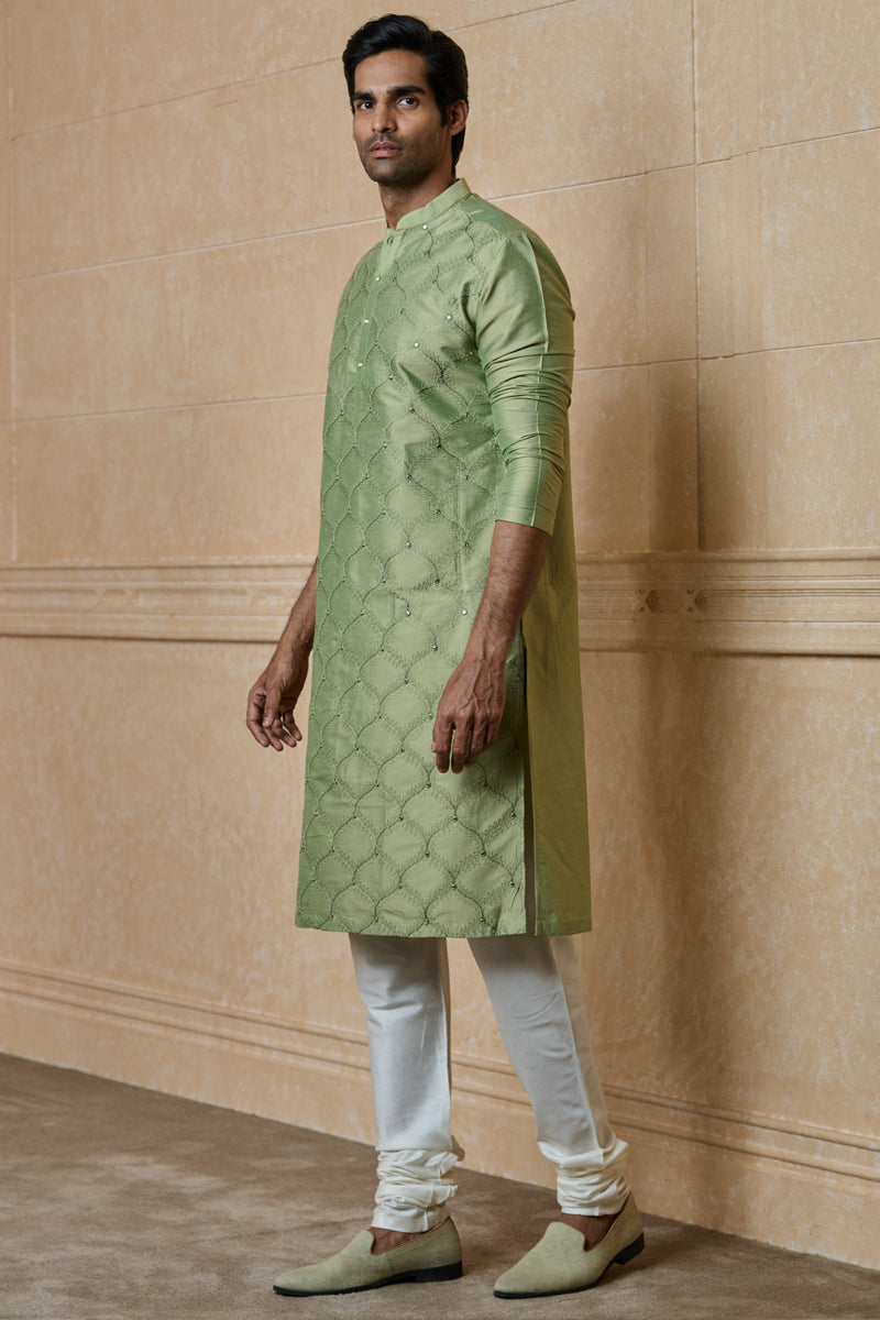 Green All Over Embroidered Kurta Set