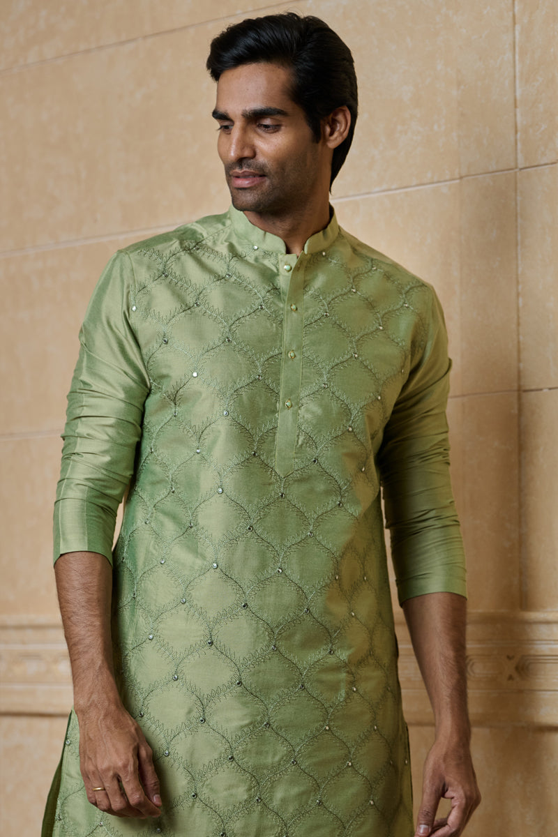 Green All Over Embroidered Kurta Set