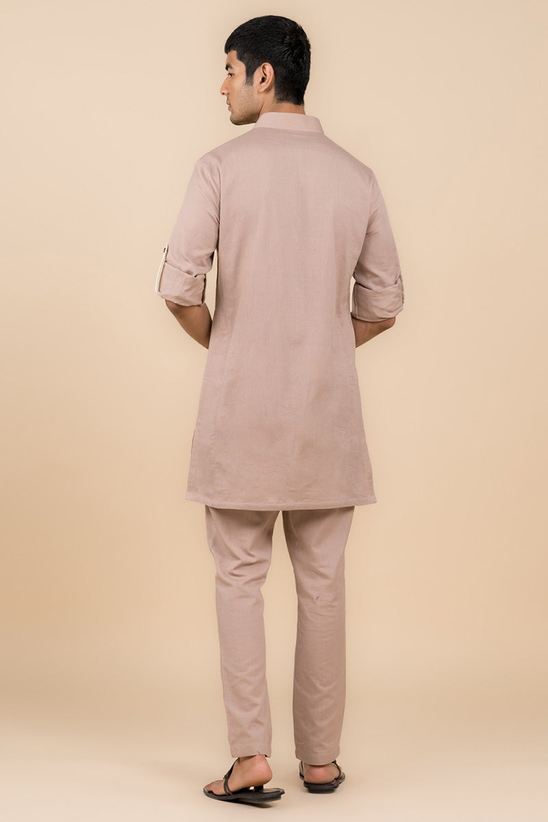 Beige Shirt Style Kurta Set With Pocket Detailing