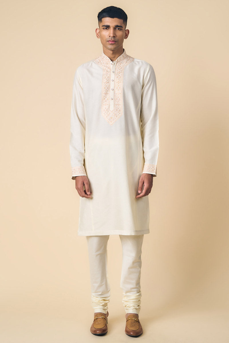 Ivory Kurta Set With Resham & Zari Embroidery