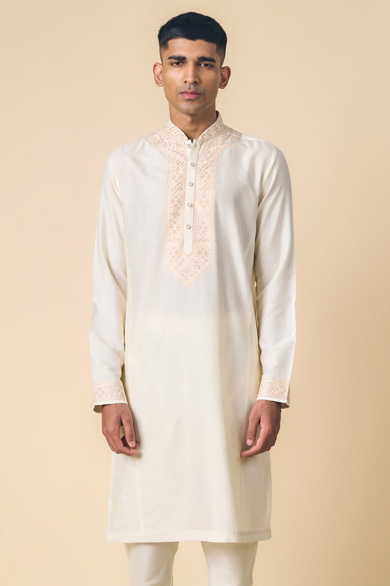 Ivory Kurta Set With Resham & Zari Embroidery