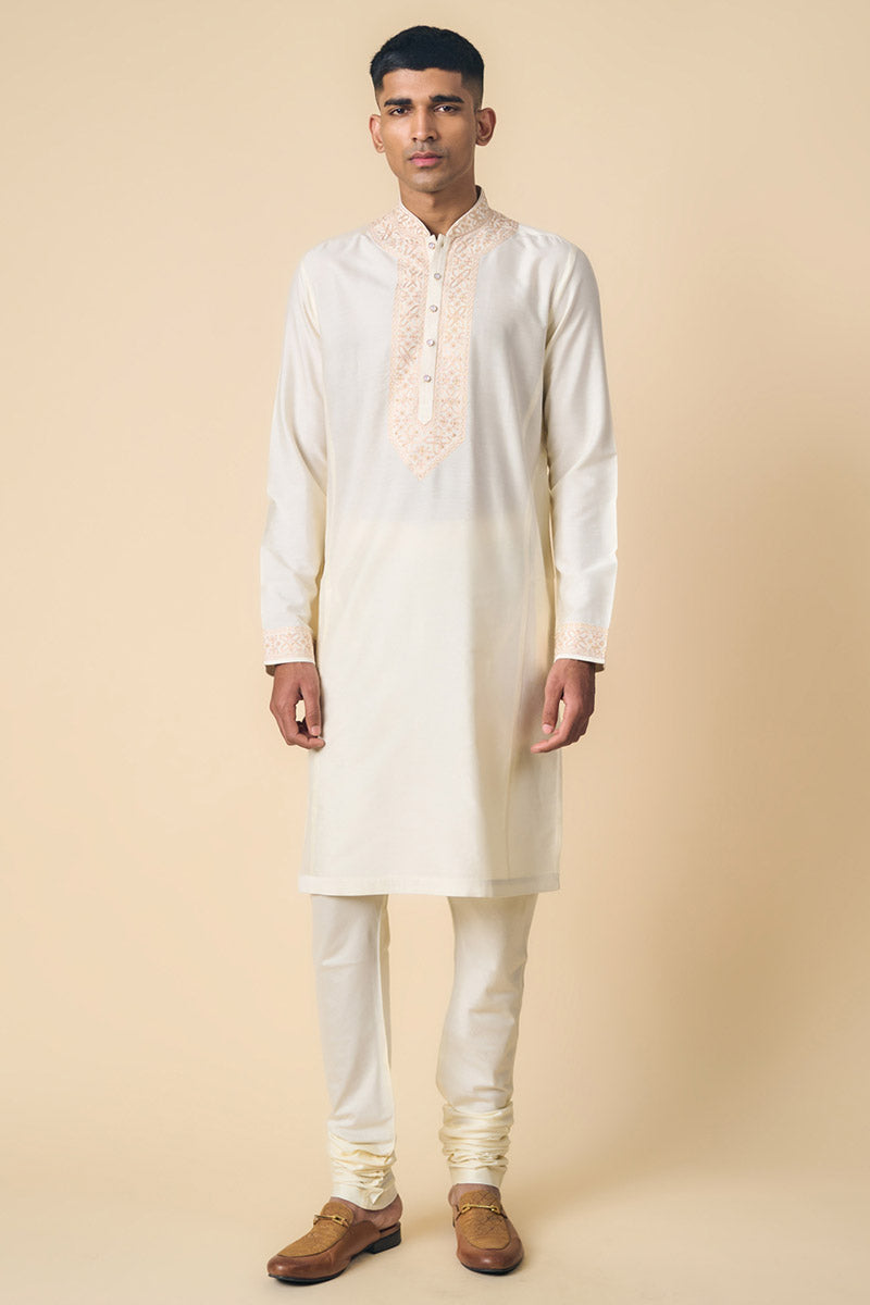 Ivory Kurta Set With Resham & Zari Embroidery