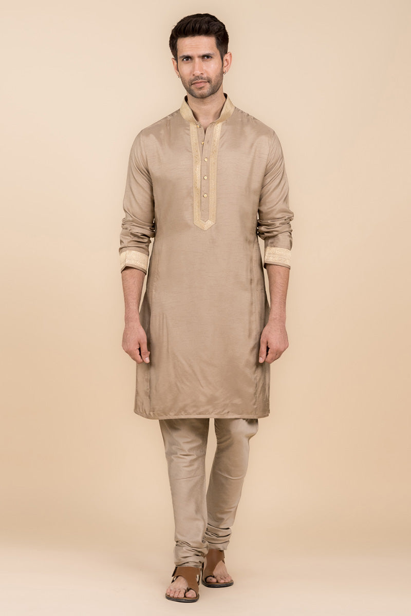 Beige Kurta Set With Zari Borders