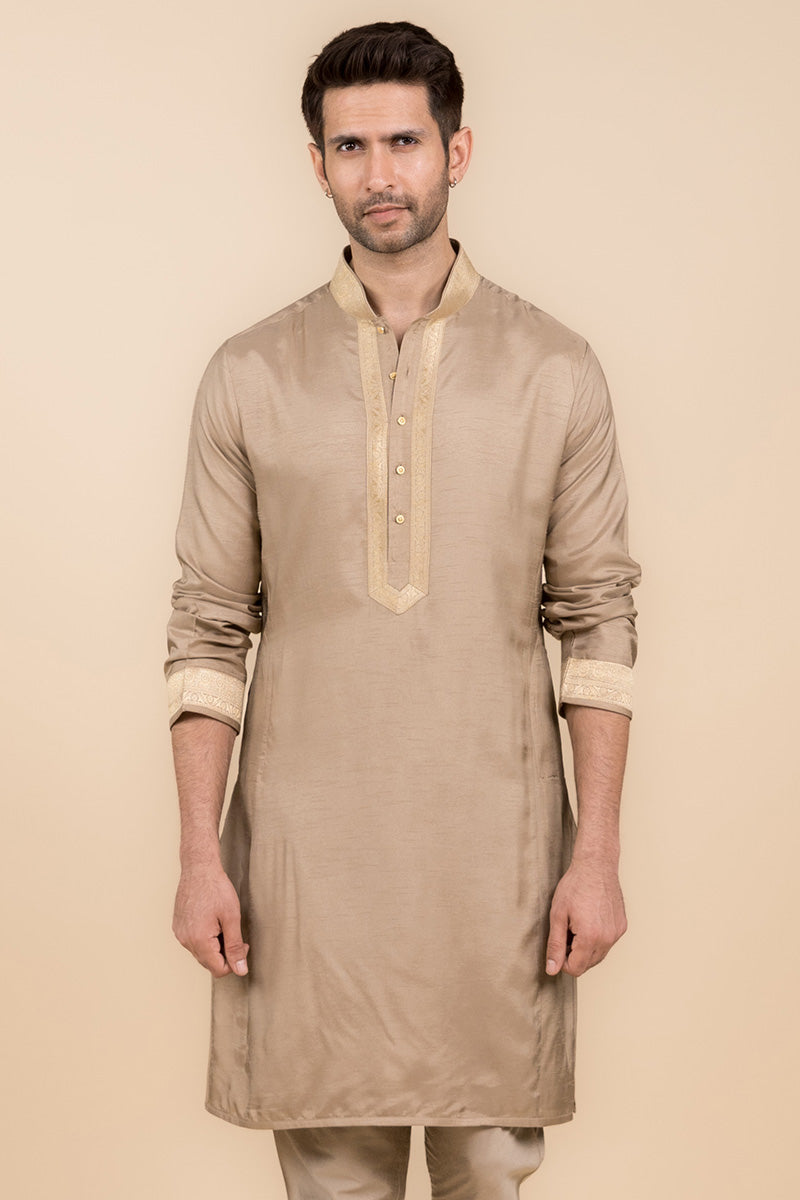 Beige Kurta Set With Zari Borders