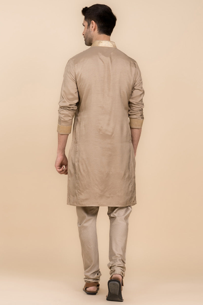 Beige Kurta Set With Zari Borders