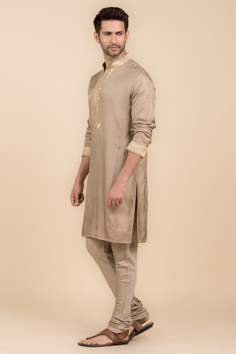 Beige Kurta Set With Zari Borders