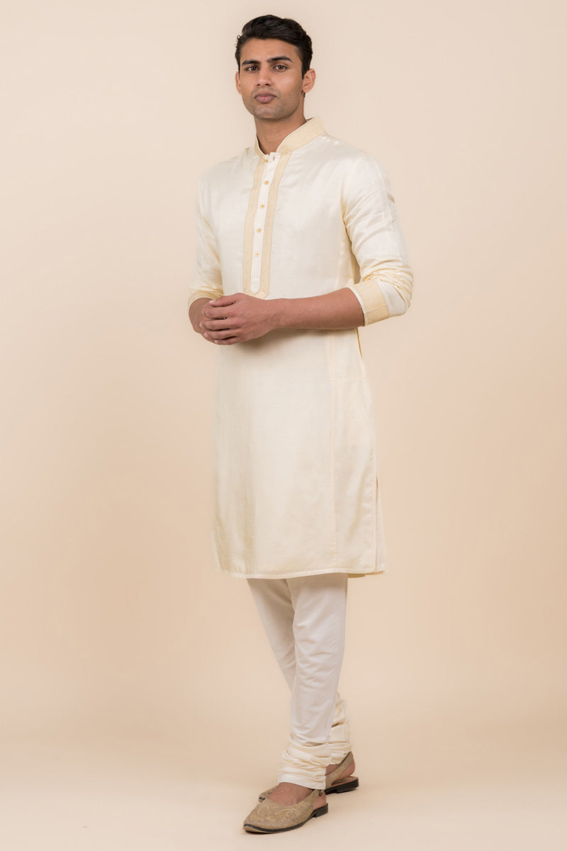 Cream Kurta Set With Zari Borders