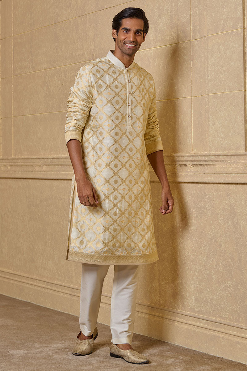 Ivory Zari Jacquard Kurta Set