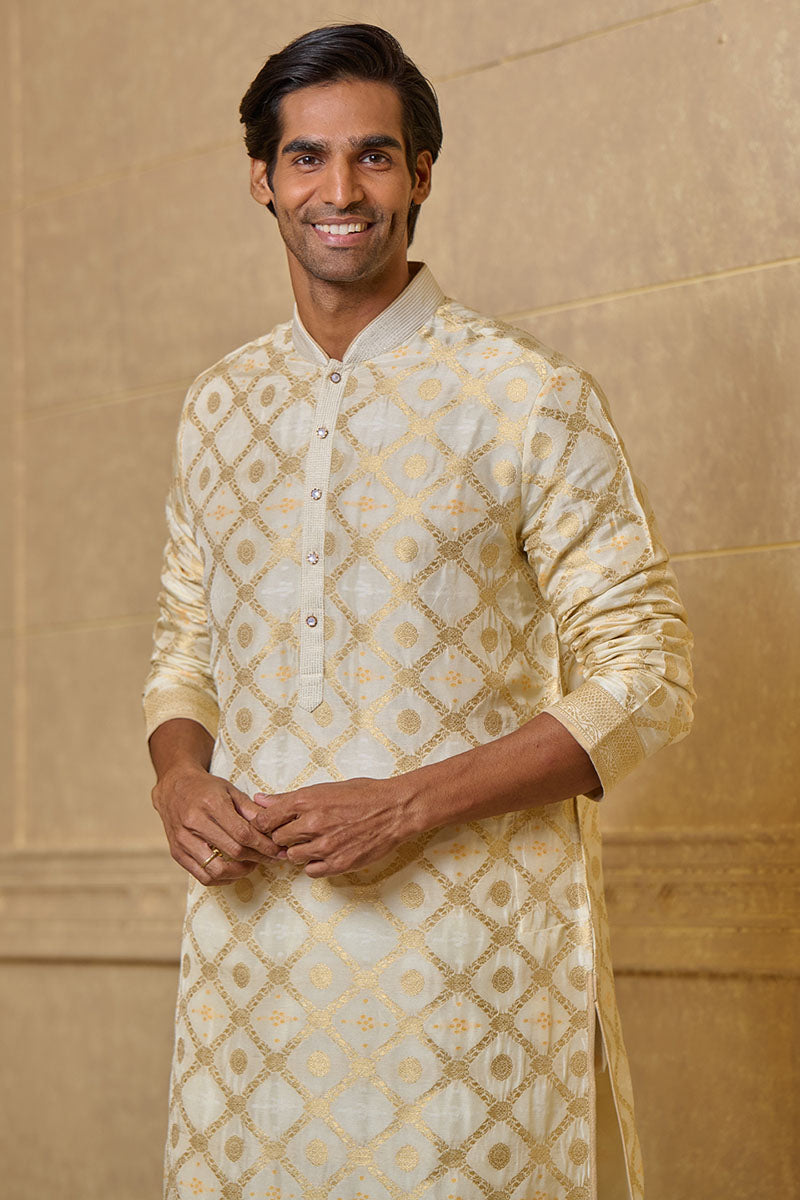 Ivory Zari Jacquard Kurta Set