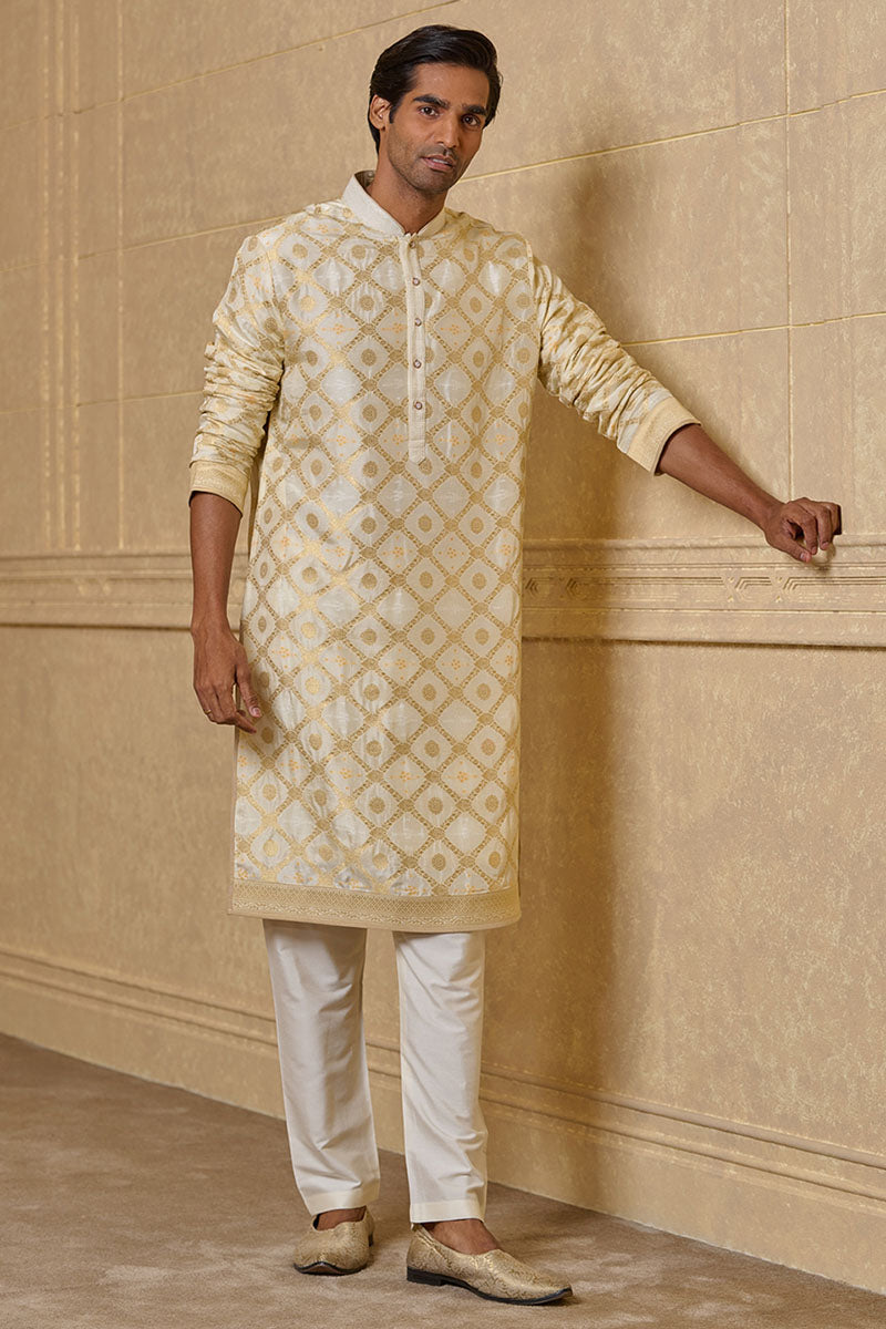 Ivory Zari Jacquard Kurta Set