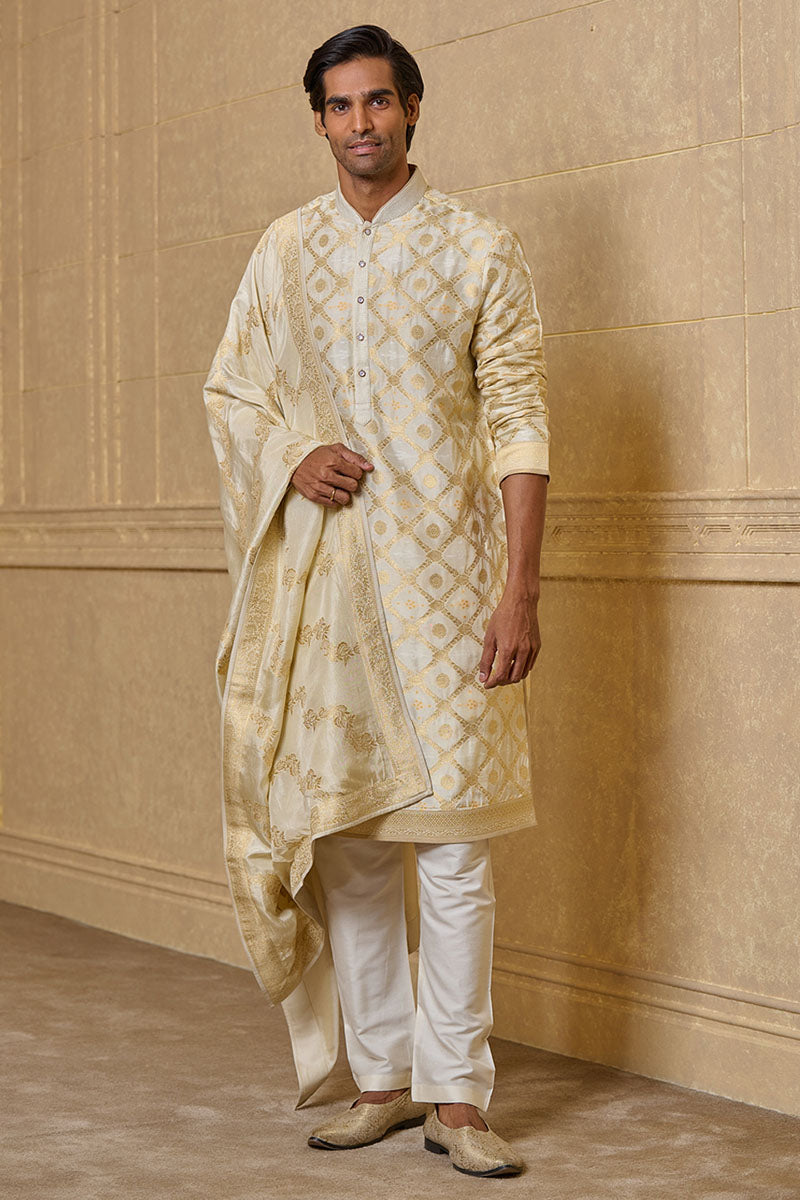 Ivory Zari Jacquard Kurta Set